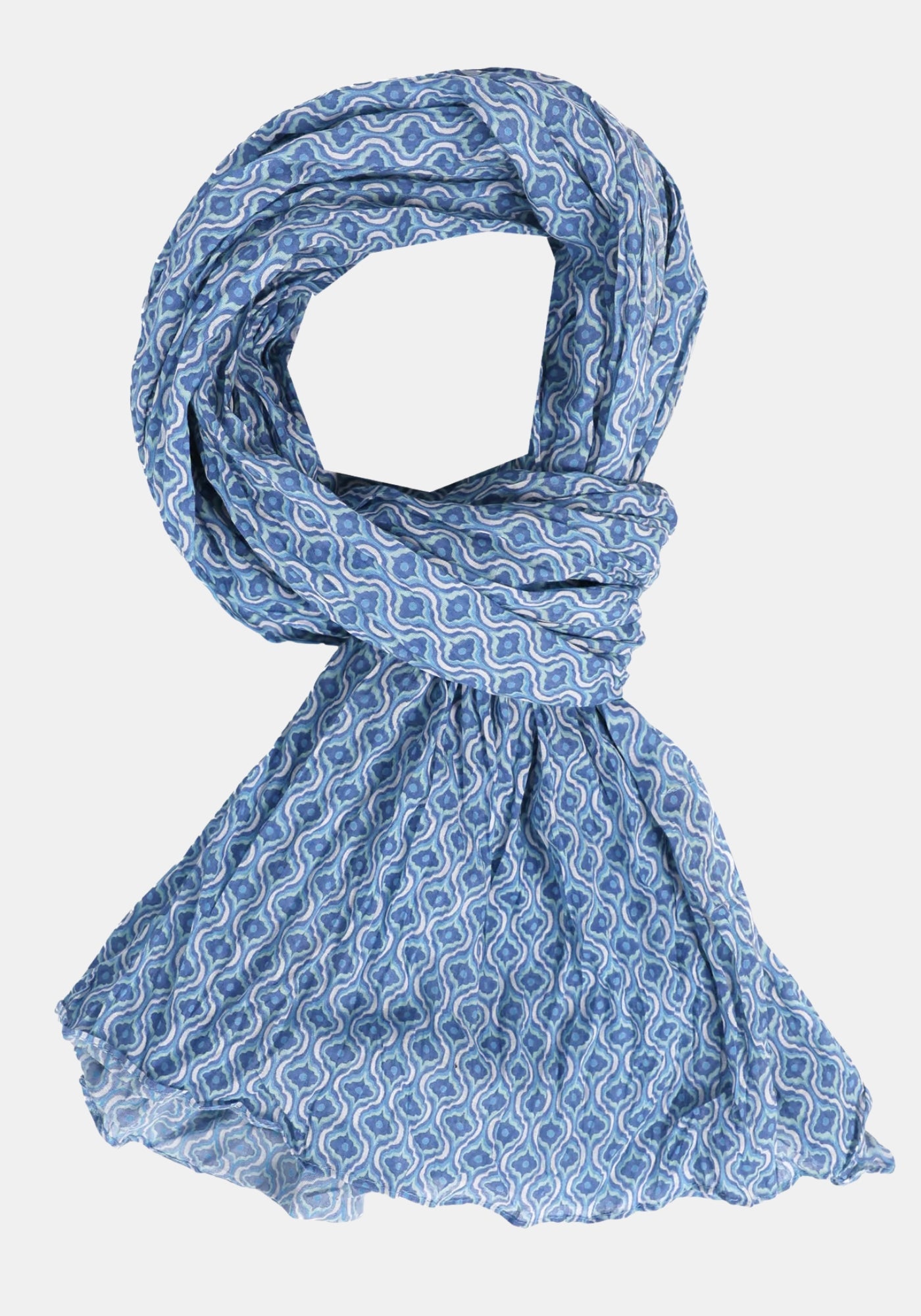 Flach ausgelegter Sorgenfri Sylt Schal Eleni – lapis | grafisches Muster | Produktansicht