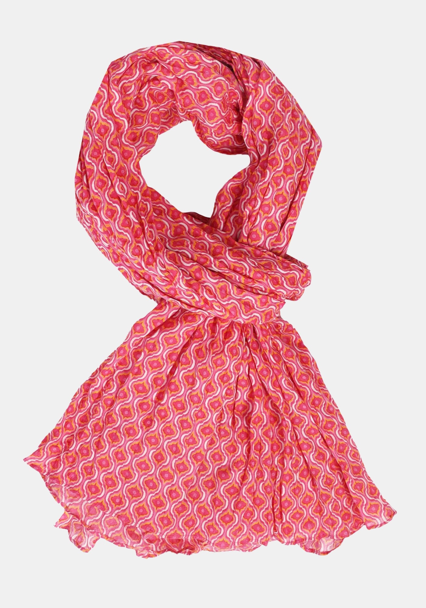 Flach ausgelegter Sorgenfri Sylt Schal Eleni – rubin | grafisches Muster | Produktansicht