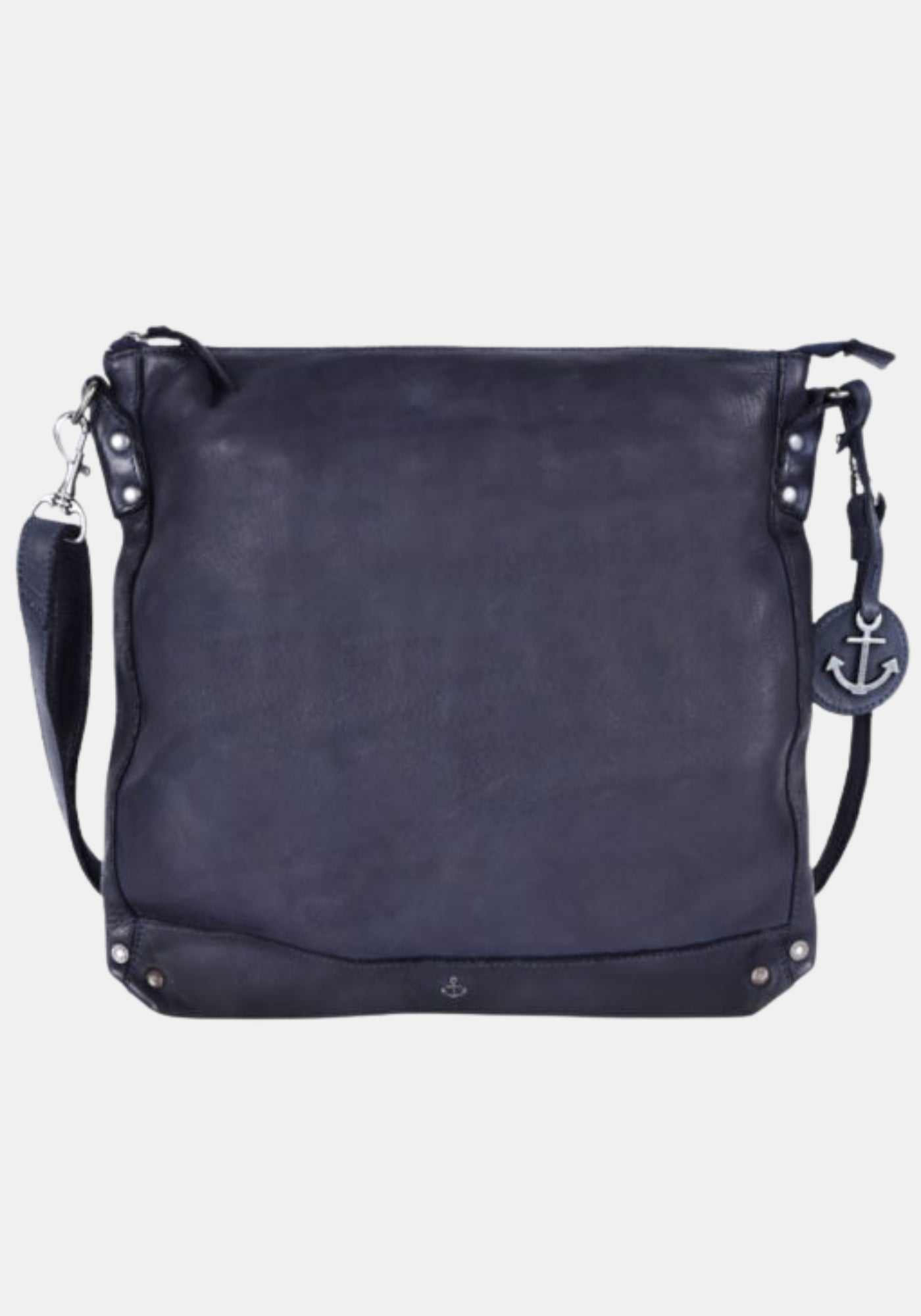 Rückansicht Schultertasche Vera Harbour 2nd aus gewaschenem Rindleder – midnight navy mit verstecktem Reißverschlussfach | Rückansicht