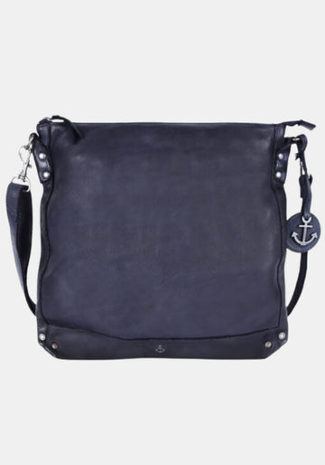 Rückansicht Schultertasche Vera Harbour 2nd aus gewaschenem Rindleder – midnight navy mit verstecktem Reißverschlussfach | Rückansicht