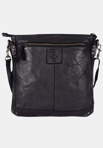Stillleben Schultertasche Vera Harbour 2nd aus gewaschenem Rindleder – dark ash | Anchor Love Kollektion | Vorderansicht